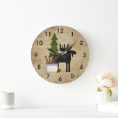 Grande Horloge Ronde Rostic Country Mountain Silhouette Moose (Maison)