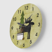 Grande Horloge Ronde Rostic Country Mountain Silhouette Moose (Angle)