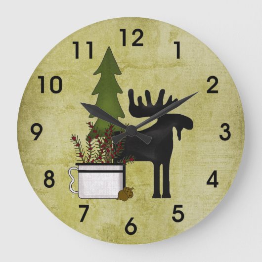 Grande Horloge Ronde Rostic Country Mountain Silhouette Moose (Recto)