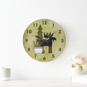 Grande Horloge Ronde Rostic Country Mountain Silhouette Moose (Maison)