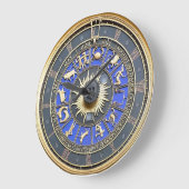 Grande Horloge Ronde Roue bleue de zodiaque (Angle)