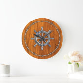 Grande Horloge Ronde Roue nautique sur le placage de teck (Maison)