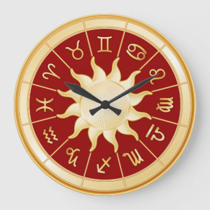 Grande Horloge Ronde Roue rouge de zodiaque