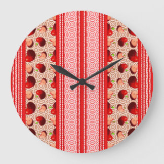 Grande Horloge Ronde Rouge à lèvres Apple Watercolor Stripes et Cercles