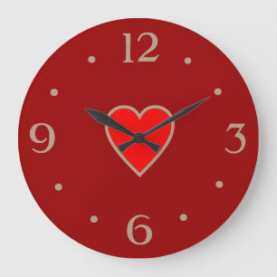 Grande Horloge Ronde Rouge avec le coeur rouge clair Valentines Jour Ca