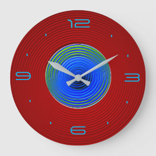 Grande Horloge Ronde Rouge avec Vert bleu Tourbillonnant Centre de bril