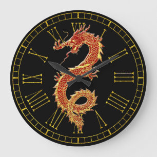 Grande Horloge Ronde Rouge de dragon votre couleur d'arrière - plan