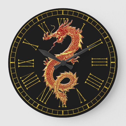 Grande Horloge Ronde Rouge dragon couleur Arrière - plan (Recto)