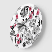 Grande Horloge Ronde Rouge et Noir, Patchwork, Patchwork, Rustique, Mod (Angle)