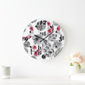 Grande Horloge Ronde Rouge et Noir, Patchwork, Patchwork, Rustique, Mod (Maison)