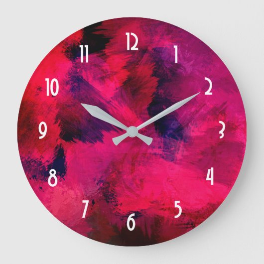 Grande Horloge Ronde Rouge foncé et violet Gras & Abstrait moderne (Recto)