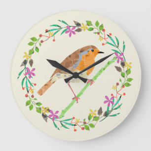 Grande Horloge Ronde Rouge-gorge, oiseau de Noël