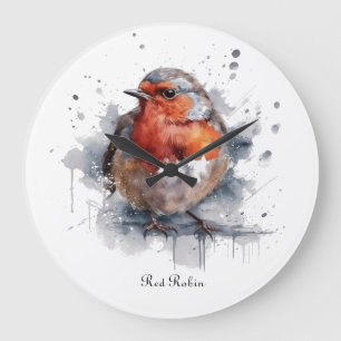 Grande Horloge Ronde Rouge-gorge serein, personnalisé