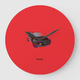 Grande Horloge Ronde Rouge Minimaliste Photo Personnalisée Nom Personna