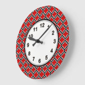Grande Horloge Ronde Rouge noir blanc Marocain Quatrefoil Motif #5DS (Angle)