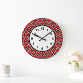 Grande Horloge Ronde Rouge noir blanc Marocain Quatrefoil Motif #5DS (Maison)