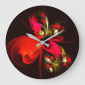 Grande Horloge Ronde Rouge Vert Floral Moderne Art Abstrait Motif #02 (Recto)