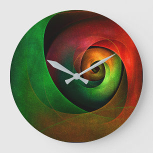 Grande Horloge Ronde Rouge Vert Floral Moderne Art Abstrait Motif #21