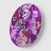 Grande Horloge Ronde Rouge violet Abstrait Fluid Art Marbre  (Angle)
