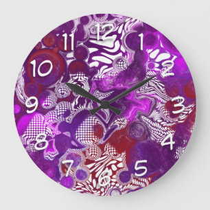 Grande Horloge Ronde Rouge violet Abstrait Fluid Art Marbre
