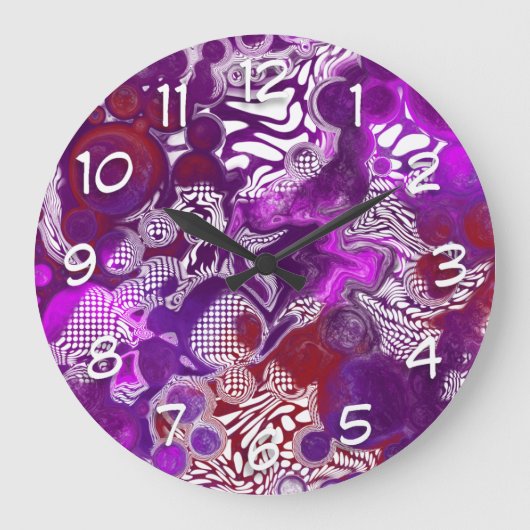 Grande Horloge Ronde Rouge violet Abstrait Fluid Art Marbre  (Recto)