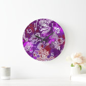 Grande Horloge Ronde Rouge violet Abstrait Fluid Art Marbre  (Maison)