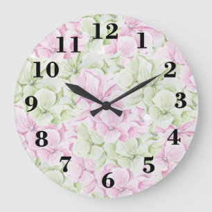 Grande Horloge Ronde Rougissent floraux chics de pays vert rose