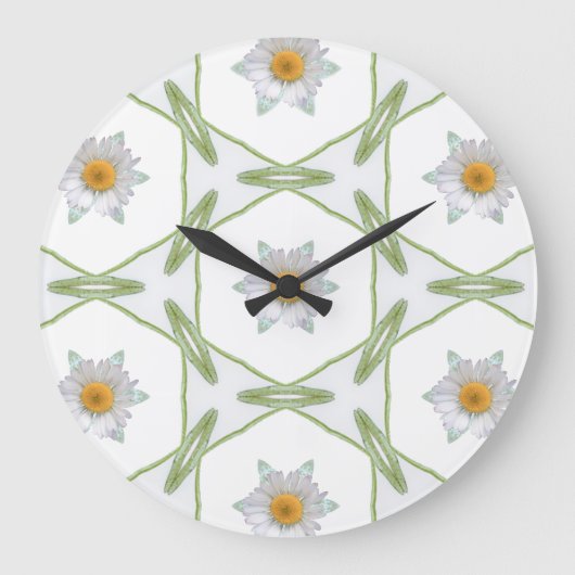 Grande Horloge Ronde Round Wall Clock - Geometric Daisy Design (Recto)
