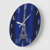 Grande Horloge Ronde Royal Blue & Silver Eiffel Tower Paris Modern Glam (Angle)
