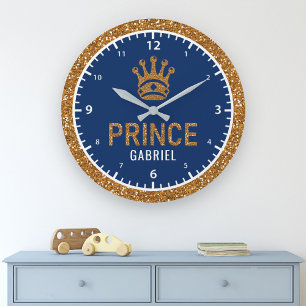 Grande Horloge Ronde Royal Prince Faux Gold Glitter Crown Boys
