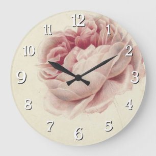 Grande Horloge Ronde Roze Roos (1792) - Art botanique Vintage intempore