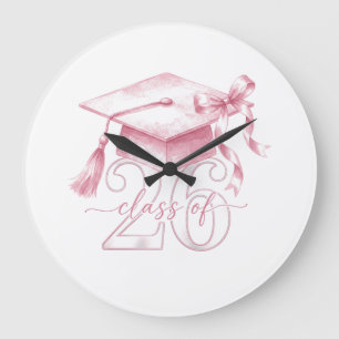 Grande Horloge Ronde Ruban Coquette Rose Classe Terminale de 2026 Fille