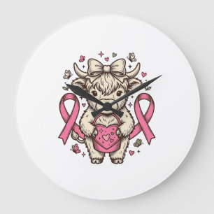 Grande Horloge Ronde Ruban de sensibilisation au cancer de la vache des
