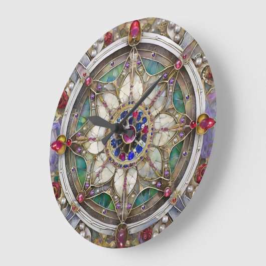 Grande Horloge Ronde Ruby, Amethyst, Sapphire et Pearl Mandala (Angle)