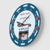 Grande Horloge Ronde Ruby Anniversaire 40 ans ajouter noms photo bleu (Angle)