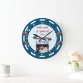 Grande Horloge Ronde Ruby Anniversaire 40 ans ajouter noms photo bleu (Maison)