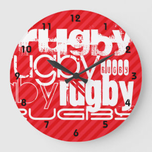 Grande Horloge Ronde Rugby ; Grandes rayures rouges écarlates