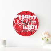 Grande Horloge Ronde Rugby ; Grandes rayures rouges écarlates (Maison)