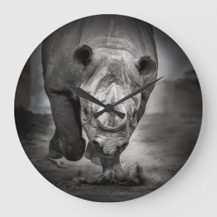 Grande Horloge Ronde Running Rhinoceros : Wild Animal Portrait.