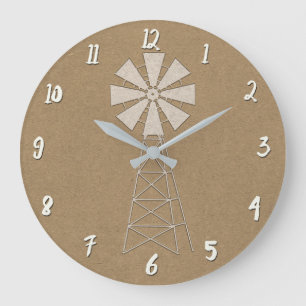 Grande Horloge Ronde Russe Brown Kraft Ferme Windmill Pays Moderne