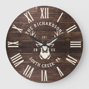 Grande Horloge Ronde Russe Moderne Personnalisé Nom de famille Farmhou