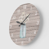 Grande Horloge Ronde Rustic Baby Breath Mason Jar Clock (Angle)
