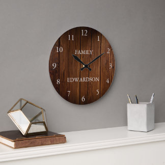 Grande Horloge Ronde Rustic barn wood family name farmhouse