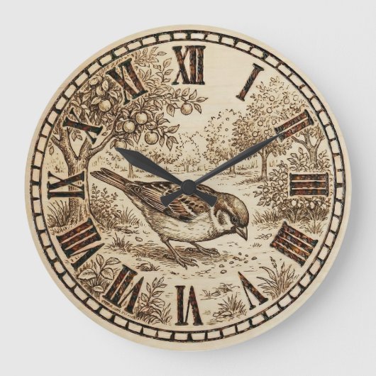 Grande Horloge Ronde Rustic Bird Wall Clock (Recto)