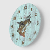 Grande Horloge Ronde Rustic Blue Board Fishing Cabin (Angle)