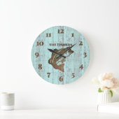 Grande Horloge Ronde Rustic Blue Board Fishing Cabin (Maison)