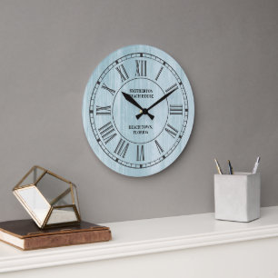 Grande Horloge Ronde Rustic Blue distressed Wood Roman Beach