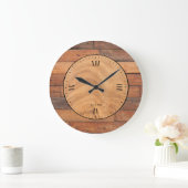 Grande Horloge Ronde Rustic brown faux planks (Maison)
