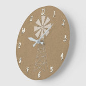 Grande Horloge Ronde Rustic Brown Kraft Farm Windmill Country Modern (Angle)