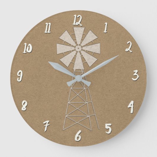 Grande Horloge Ronde Rustic Brown Kraft Farm Windmill Country Modern (Recto)